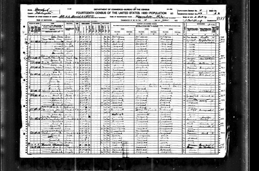 Reynolds Ave/Summit Ave/Virginia Ave/Brown Ave Census 1920